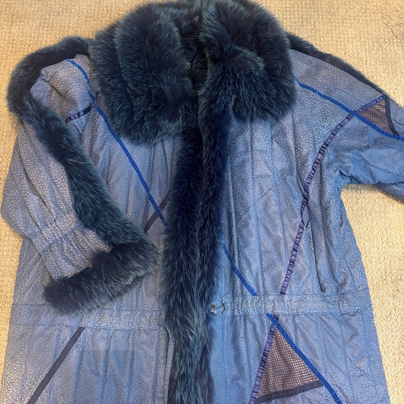 Vintage RARE Finland Fox Fur and Leather Reversible Women's Coat BANGER large - Picture 15 of 16